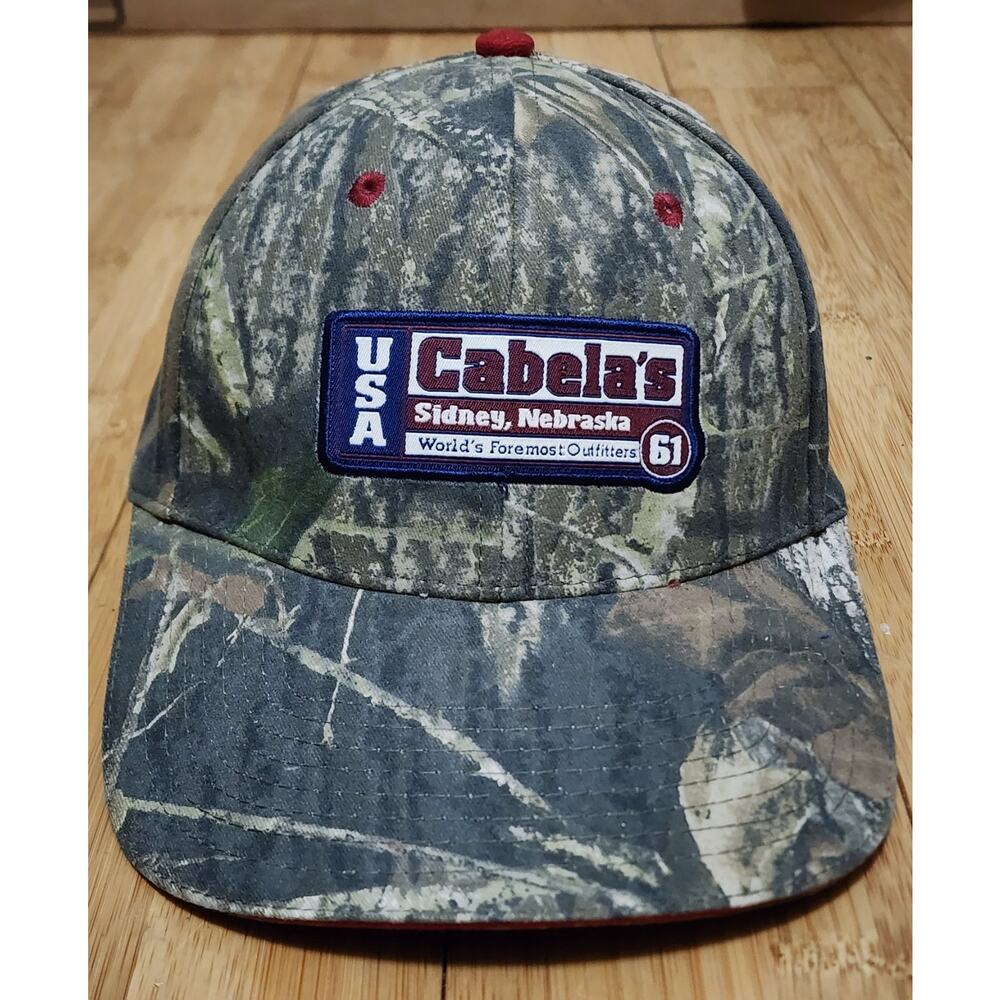 Cabela's Sidney Nebraska Slideback Baseball Hat Camo Logo One Size Embroidered
